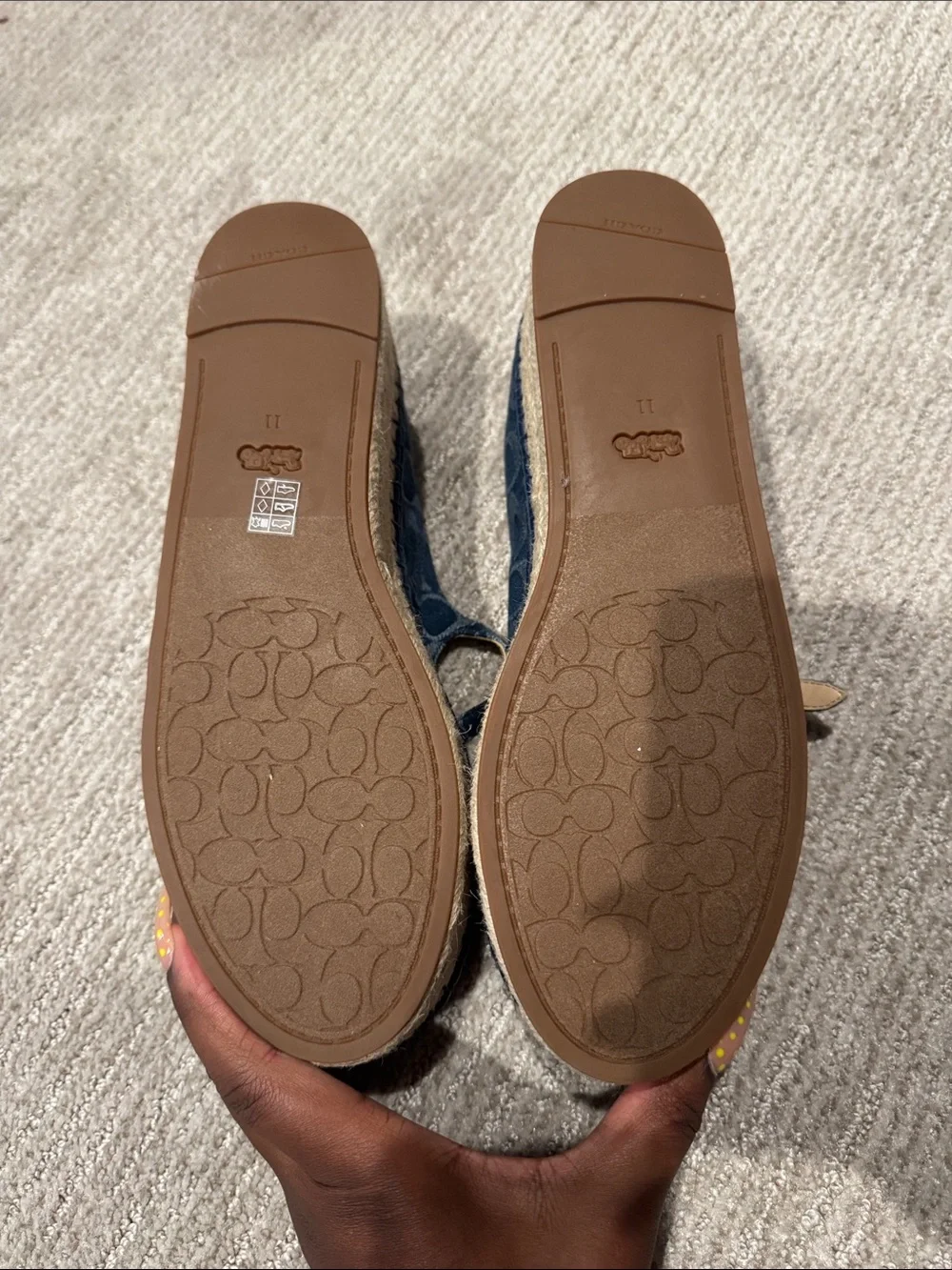 Coach Denim Blue Signature Mary Jane Flats with Gold Accent